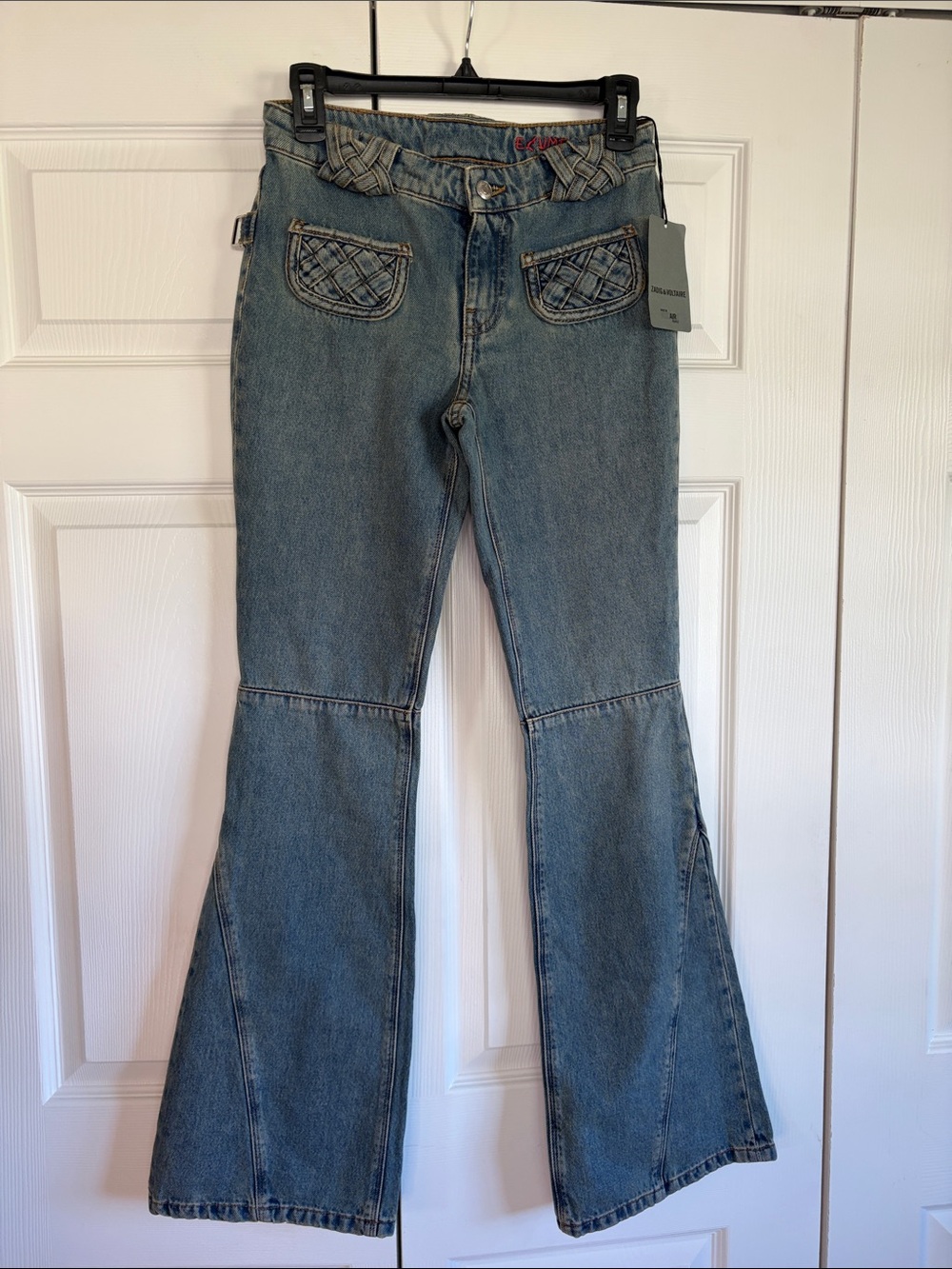Zadig & Voltaire Ecume Flared Leg Jeans Braided Woven Women’s 24 NWT Boho